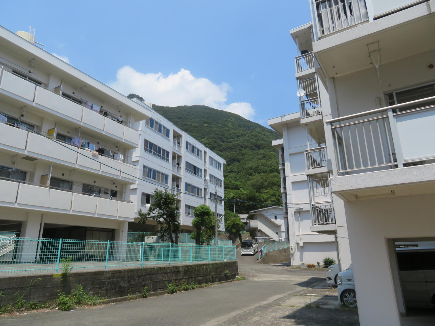 複数の町営住宅に囲まれた空間