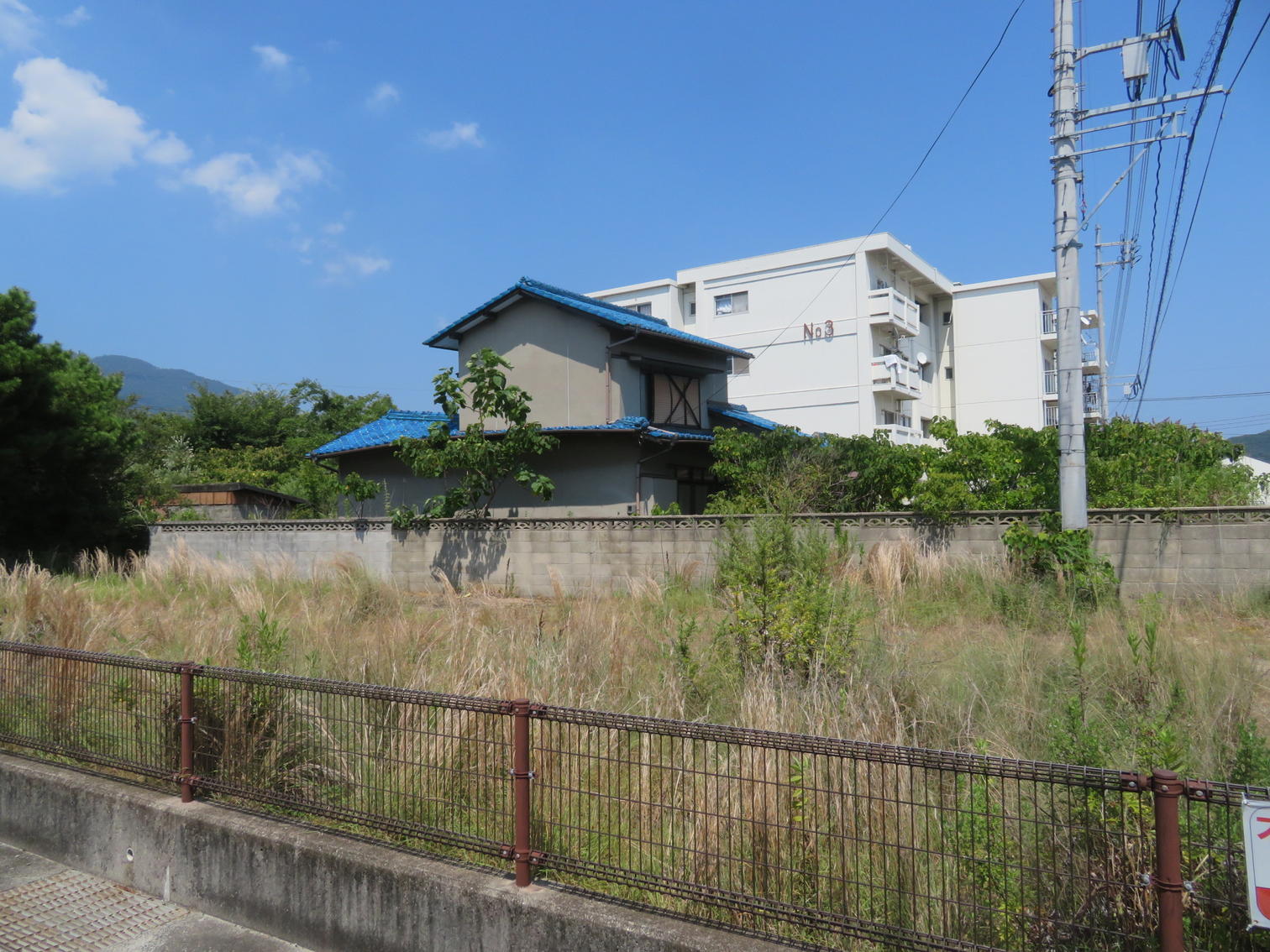 草地の向こうの3階建て住宅