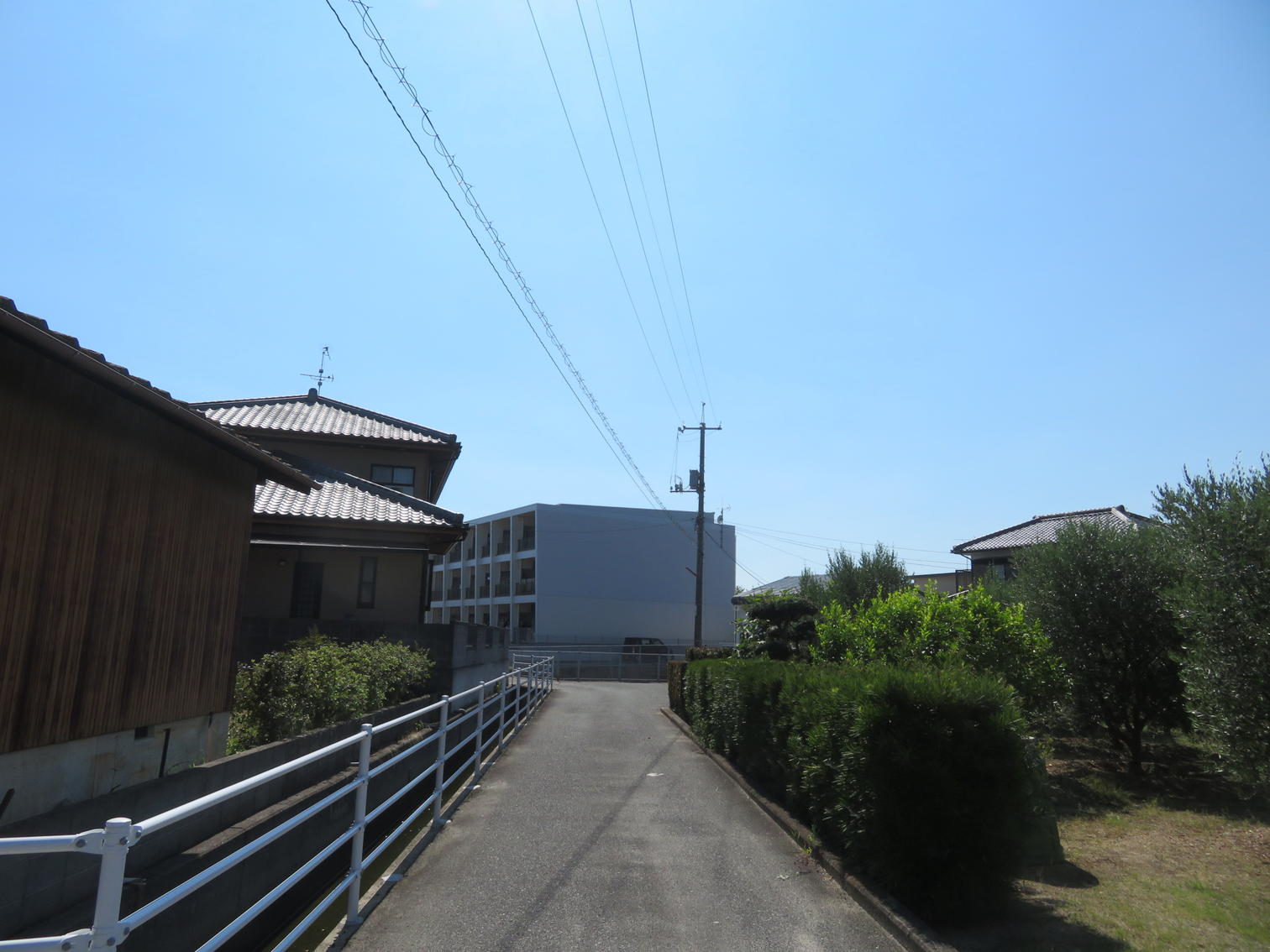 城山会館付近の水路沿いの道。